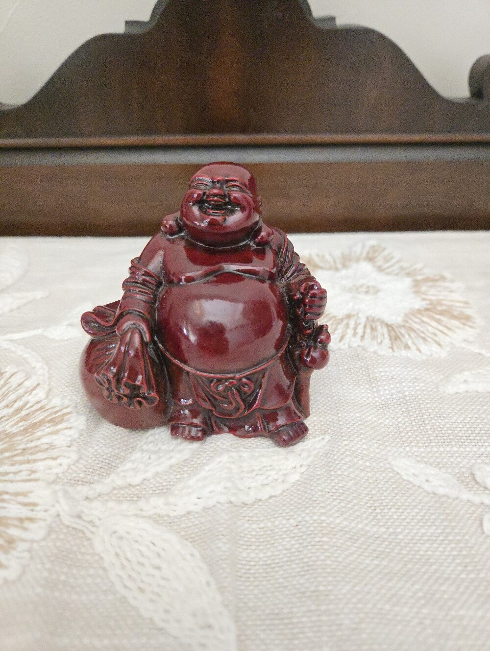 Feng Shui Red Resin Laughing Buddha Luck Happy Figurines Vintage